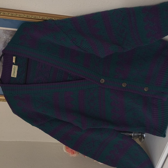 Vintage Chunky Know oversized Y2k Green and Purple Sweater Collegiate Preppy L - Picture 1 of 8